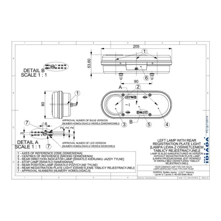 Feu Multifonction 5-modules, Avec Feu de Position (LED) Orange - Rouge 12 / 24V Gauche