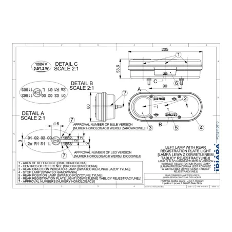 Feu Multifonction Arrière (LED) Orange - Rouge 12 / 24V Gauche