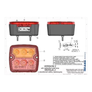 Rear Multifunction Light With Number Plate Lighting (LED) White - Orange - Red 12 / 24V Universal