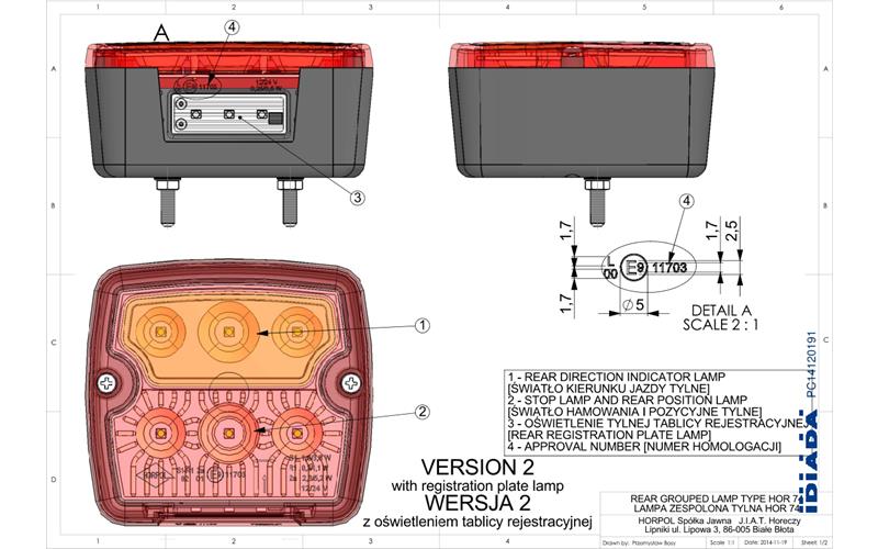 Kombinationsleuchte Hinten, Mit Kennzeichenbeleuchtung (LED) Weiß - Orange - Rot 12 / 24V Universal