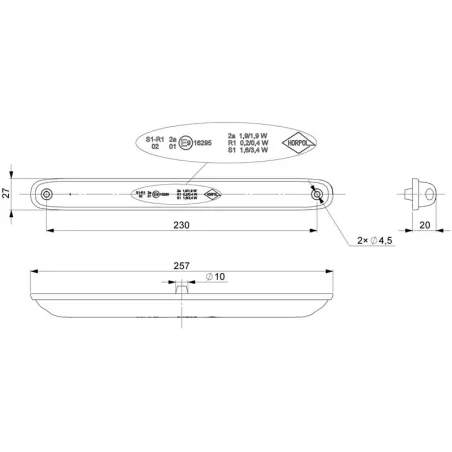 Lampa Zespolona Tylna 3-funkcyjna (LED) Pomarańczowo - Czerwona 12 / 24V Uniwersalna