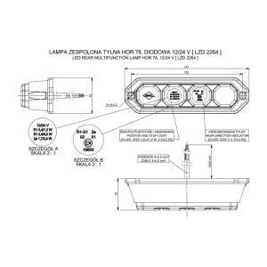 Integrierte Rückleuchte, 3-Funktions (LED) Orange - Rot 12 / 24V Universal