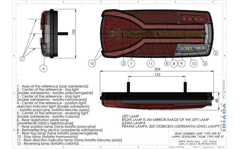 Multifunction Rear Lamp, 7-function, Number Plate Light Is Powered By A Separate Cable (LED) White - Orange - Red 12 / 24V Left
