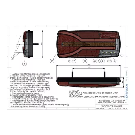 Multifunction Rear Lamp, 7-function, Number Plate Light Is Powered By A Separate Cable (LED) White - Orange - Red 12 / 24V Right