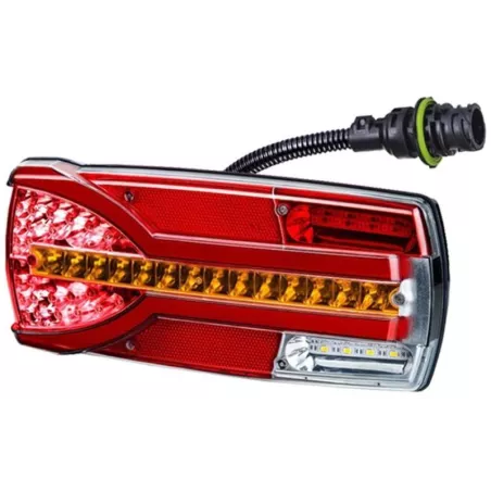 Multifunction Rear Lamp With Electrical Conduit, With Number Plate Lighting (LED) White - Orange - Red 12 / 24V Left