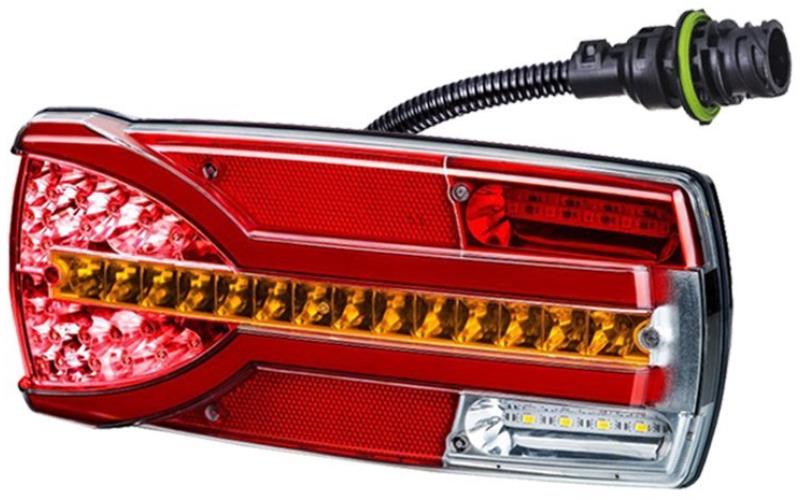 Multifunction Rear Lamp With Electrical Conduit, With Number Plate Lighting (LED) White - Orange - Red 12 / 24V Left