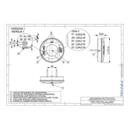 Lampa Zespolona Tylna 5-funkcyjna (LED) Biało - Czaerwony 12 / 24V Uniwersalna
