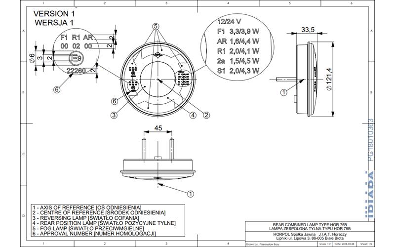 Lampa Zespolona Tylna 5-funkcyjna (LED) Biało - Czaerwony 12 / 24V Uniwersalna