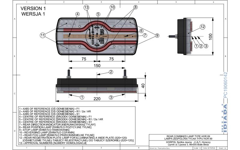 Multifunction Rear Lamp (LED) White - Orange - Red 12 / 24V Left
