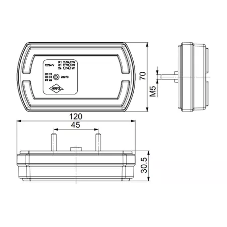 Luz Combinada Trasera, 3 Funciones (LED) Amarilla - Roja 12 / 24V Universal