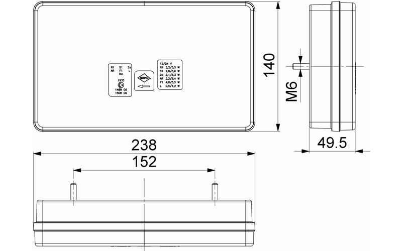 Feu Arrière Multifoncion (LED) Blanc - Orange - Rouge 12 / 24V Gauche