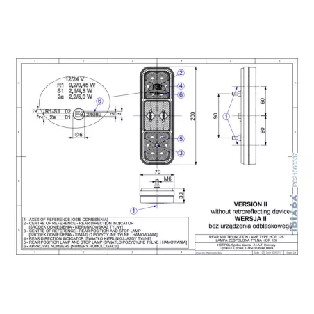 Feu Arrière Multifoncion, 3-fonctions (LED) Orange - Rouge 12 / 24V Universel