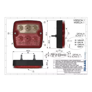 Multifunction Rear Light (LED) Orange - Red 12 / 24V Universal