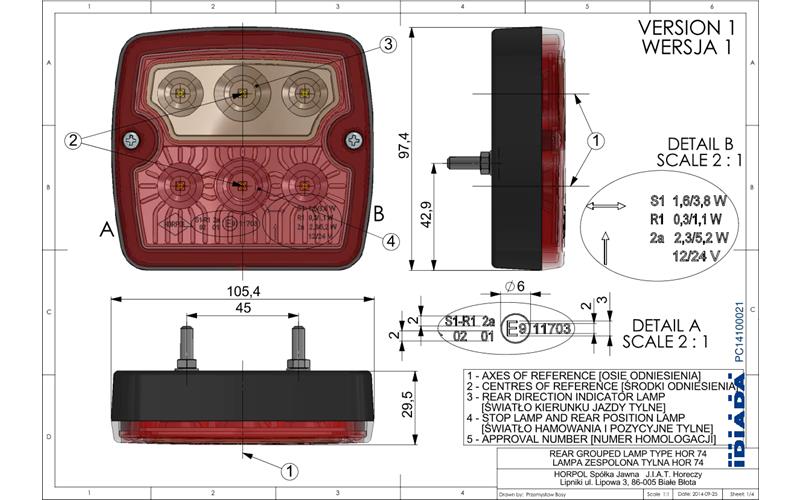 Feu Multifonction Arrière (LED) Orange - Rouge 12 / 24V Universel