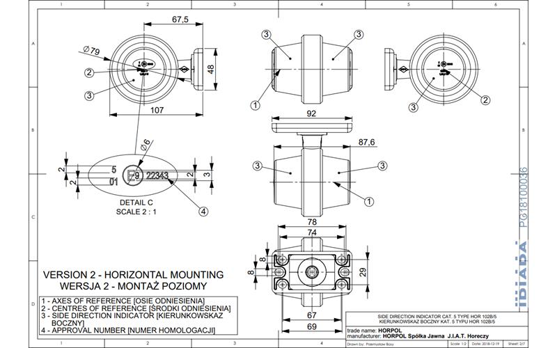 Direction Indicator, Short Arm (Neon) (LED) Orange 12 / 24V Universal