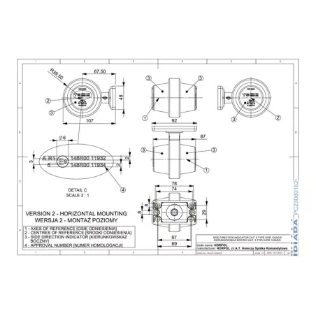 Intermitente Lateral Doble En Brazo Corto (LED) Amarilla 12 / 24V Universal