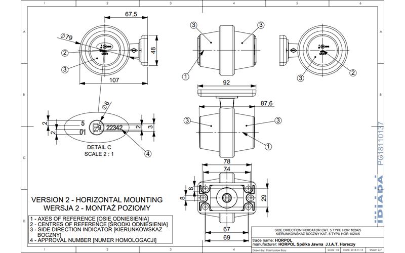 Direction Indicator, Short Arm (LED) Orange 12 / 24V Universal