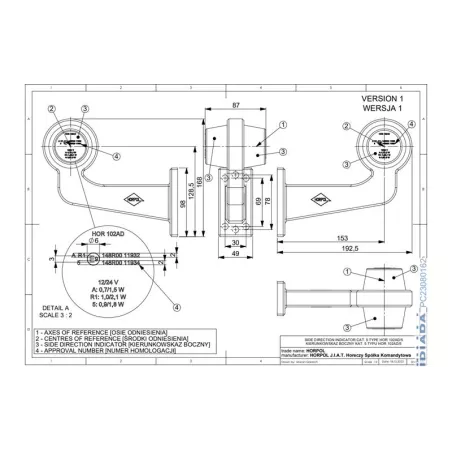 Clignotant Latéral Double Sur Un Bras Télescopique Long (LED) Orange 12 / 24V Universel