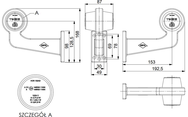 Clignotant Latéral Double Sur Un Bras Télescopique Long (LED) Orange 12 / 24V Universel