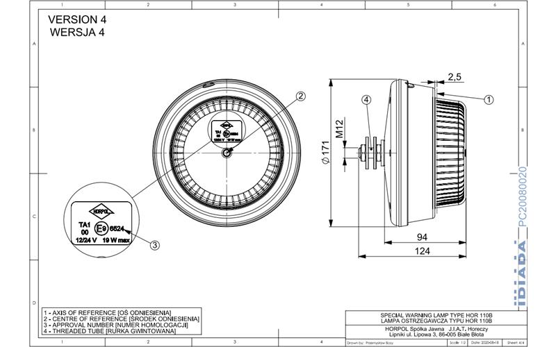 Gyrophare - Fixation Avec Boulon Central (LED) Orange 12 / 24V Universel