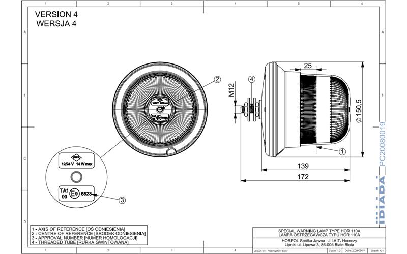 Gyrophare - Fixation Avec Boulon Central (LED) Orange 12 / 24V Universel