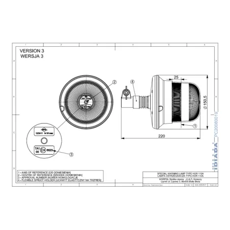 Luz de Advertencia Montada En Mandril (LED) Amarilla 12 / 24V Universal