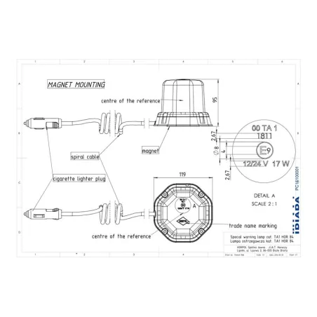 Warning Lamp Mounted With Magnet (LED) Orange 12 / 24V Universal