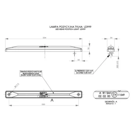 Feu de Gabarit Arrière (LED) Rouge 12 / 24V Universel