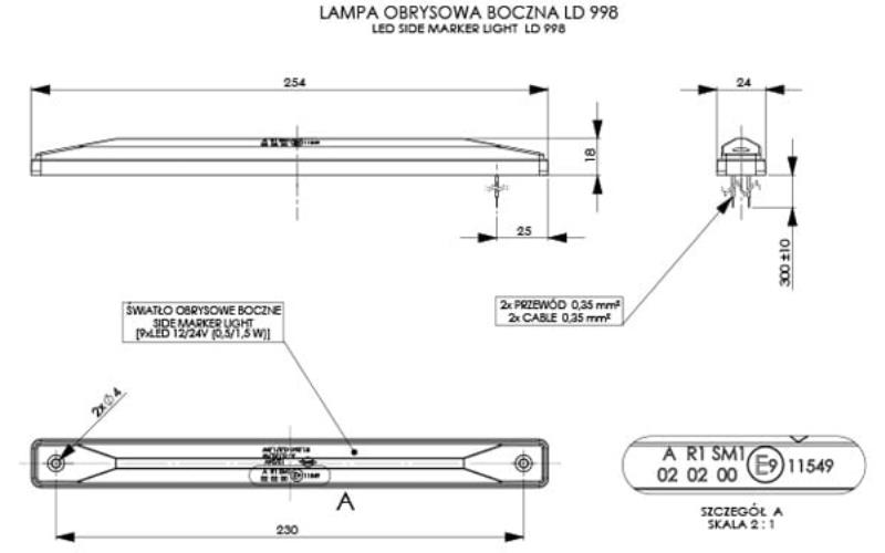 Side Marker Light (LED) Orange 12 / 24V Universal