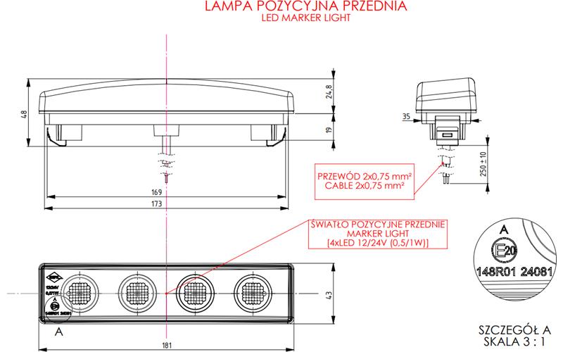 Lampa Pozycyjna Przednia z Wtyczką (LED) Biała 12 / 24V Uniwersalny