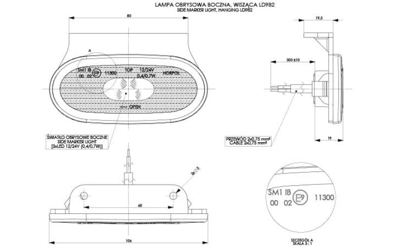 ФОНАРЬ ГАБАРИТНЫЙ БОКОВОЙ С КРОНШТЕЙНОМ (LED) ОРАНЖЕВЫЙ 12 / 24V УНИВЕРСАЛЬНАЯ