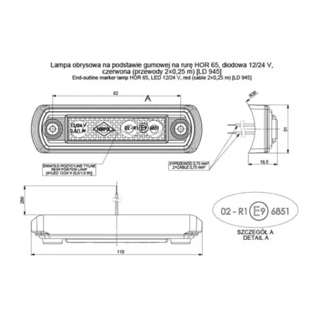 Side Marker Light With A Rubber Pad, For Bull-bar Mounting (LED) Red 12 / 24V Universal