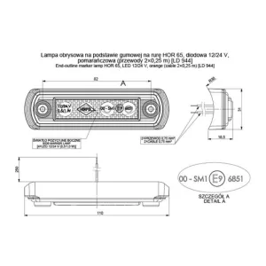 Lampa Obrysowa Na Podstawie Gumowej Na Rurę (LED) Pomarańczowa 12 / 24V Uniwersalna