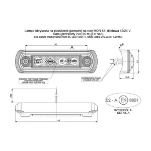 Lampa Obrysowa Na Podstawie Gumowej Na Rurę (LED) Biała 12 / 24V Uniwersalna