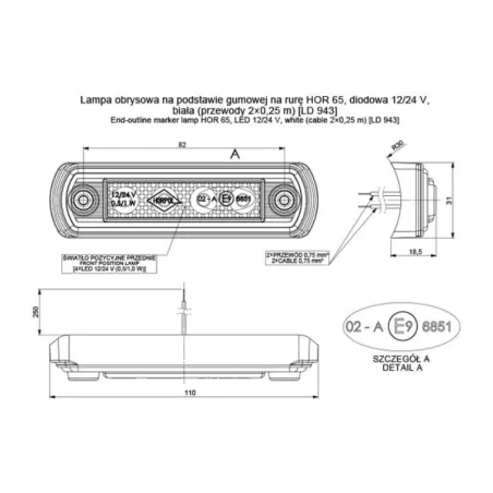 Luz de Gálibo Base de Goma Montada En Tubo (LED) Blanca 12 / 24V Universal
