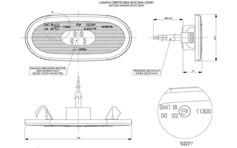 Side Marker Light (LED) Orange 12 / 24V Universal