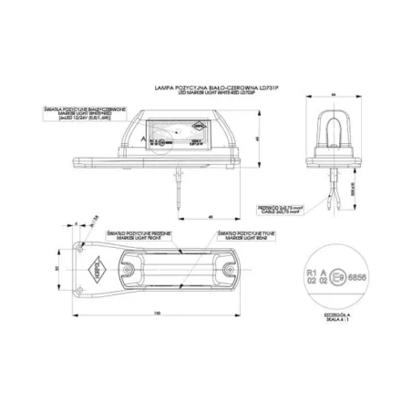 Marker Light With A Holder (LED) White - Red 12 / 24V Right