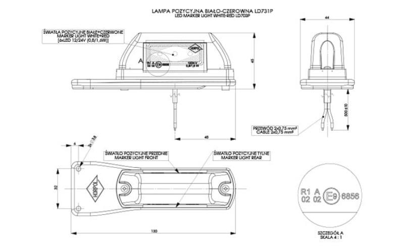 Marker Light With A Holder (LED) White - Red 12 / 24V Left