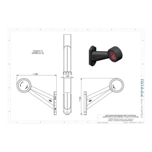 Outline Marker Light, Oval With Long Oblique Arm (LED) White - Red 12 / 24V Right