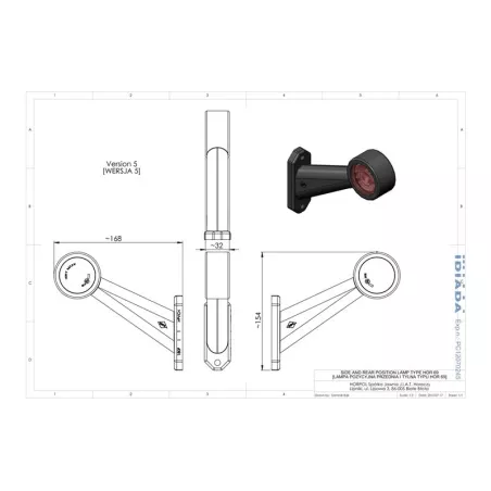 Outline Marker Light, Oval With Long Oblique Arm (LED) White - Red 12 / 24V Right