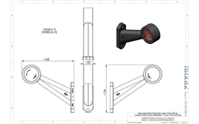 Feu de Gabarit Incliné Long (LED) Blanc - Rouge 12 / 24V Gauche