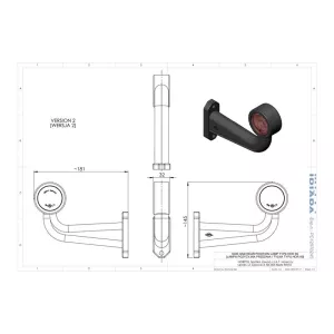 Outline Marker Light, Oval With Long Bent Arm (LED) White - Red 12 / 24V Right