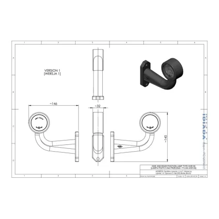 Outline Marker Light, Oval With Short Bent Arm (LED) White - Red 12 / 24V Left