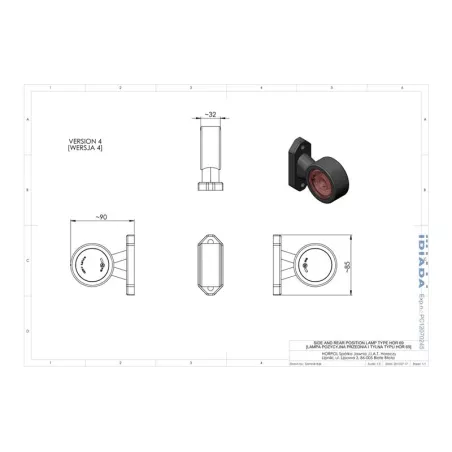 Outline Marker Light, Oval With Long Straight Arm (LED) White - Red 12 / 24V Universal