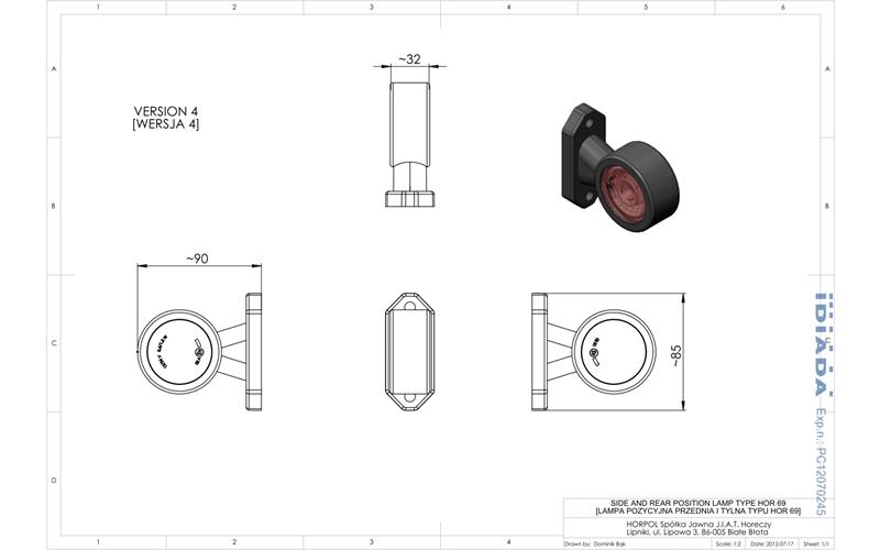 Luz de Gálibo, En Brazo Corto, Recto (LED) Blanca - Roja 12 / 24V Universal
