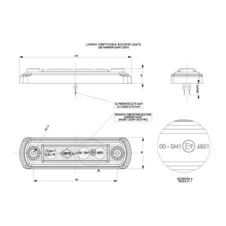 Luz de Gálibo con Base de Goma Recta (LED) Amarilla 12 / 24V Universal