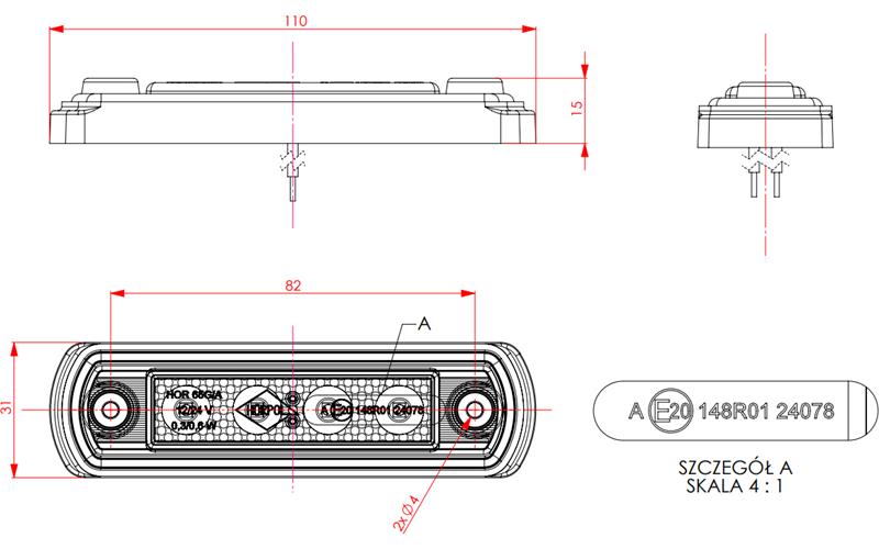 ГАБАРИТНЫЙ ФОНАРЬ (LED) БЕЛЫЙ 12 / 24V УНИВЕРСАЛЬНАЯ