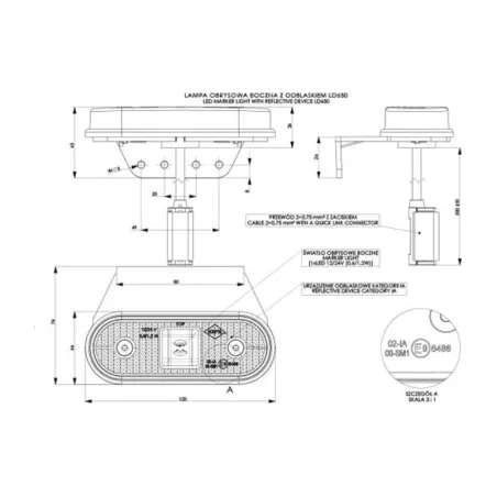 ФОНАРЬ ГАБАРИТНЫЙ БОКОВОЙ С ОТРАЖАТЕЛЕМ И КРОНШТЕЙНОМ (LED) ОРАНЖЕВЫЙ 12 / 24V УНИВЕРСАЛЬНАЯ