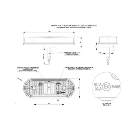 ФОНАРЬ ГАБАРИТНЫЙ ПЕРЕДНИЙ С ОТРАЖАТЕЛЕМ (LED) БЕЛЫЙ 12 / 24V УНИВЕРСАЛЬНАЯ