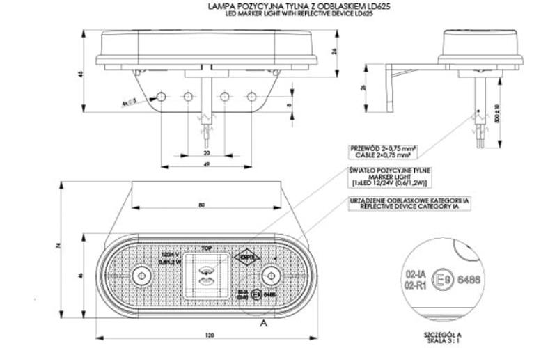 Front Marker Light, With Reflective Device And A holder (LED) Red 12 / 24V Universal
